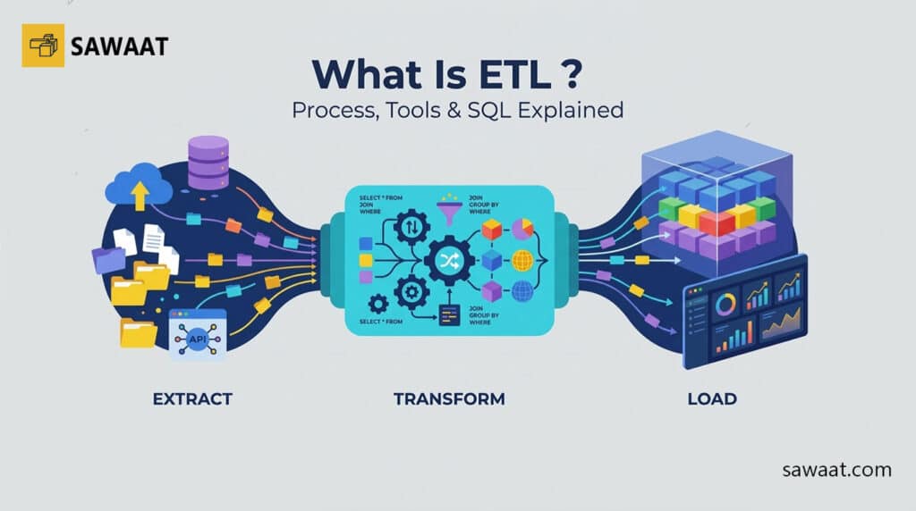 What Is ETL in Data? Process, Tools & SQL Explained (Simple Guide) - Sawaat
